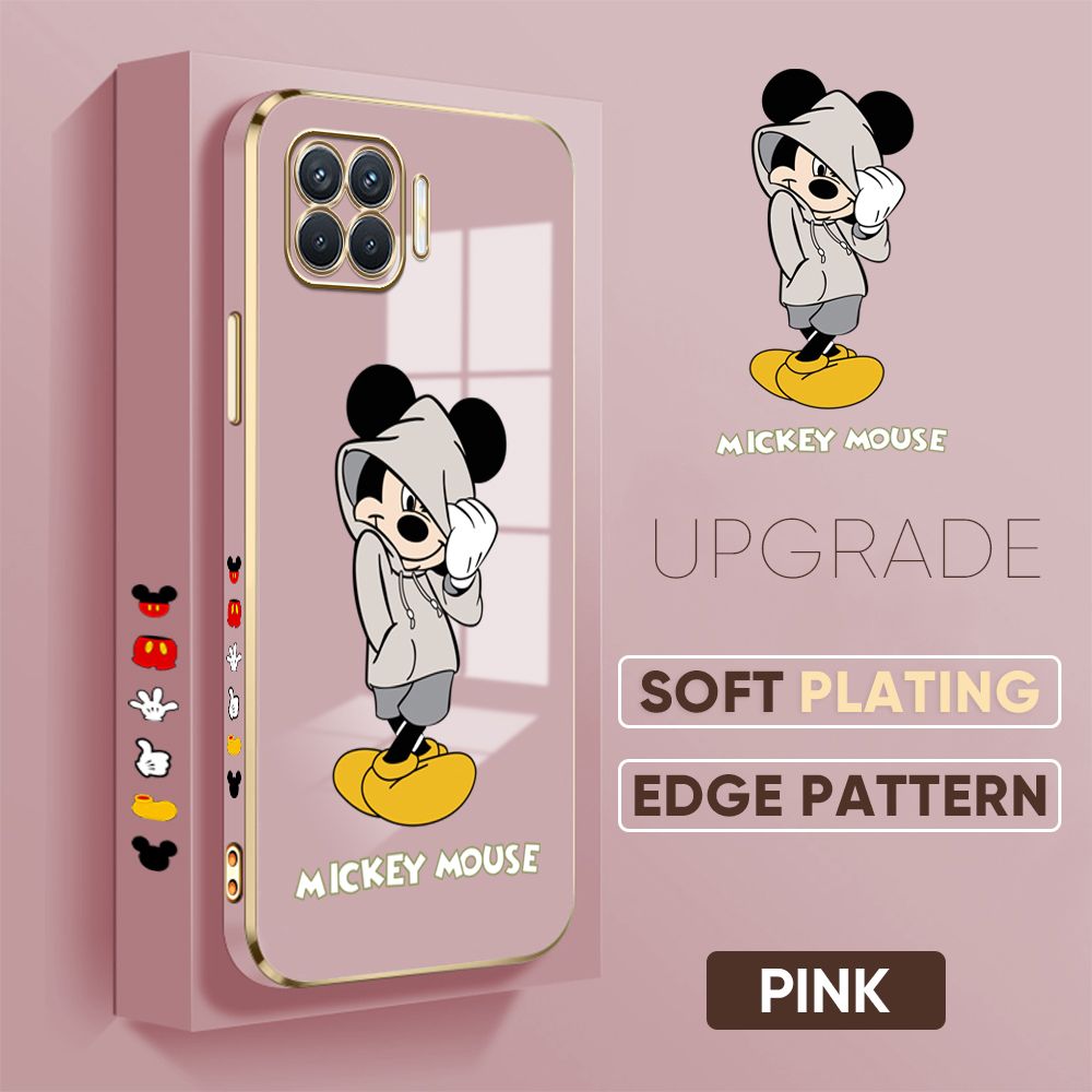 Jizetin (Free Lanyard) OPPO F19 Pro / A93 2020 Cover Handsome Mouse Luxury 6D Plating Soft Casing Silicone Square Frame Phone Case Shiny Bling Back Cover