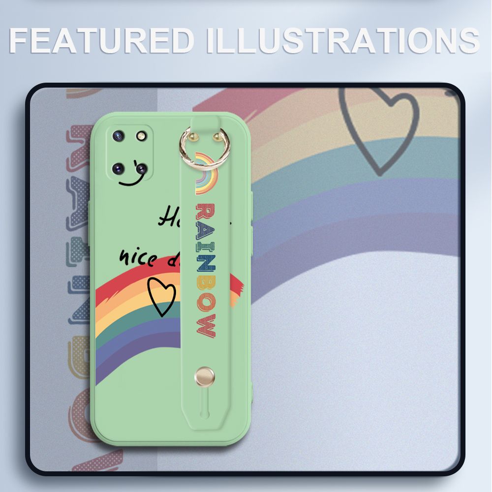 UCUC for Samsung Galaxy Note 10 Lite Wrist Strap Case INS Style Smile Rainbow Cover Ultra Thin Anti Fall Liquid Silicone Phone Case