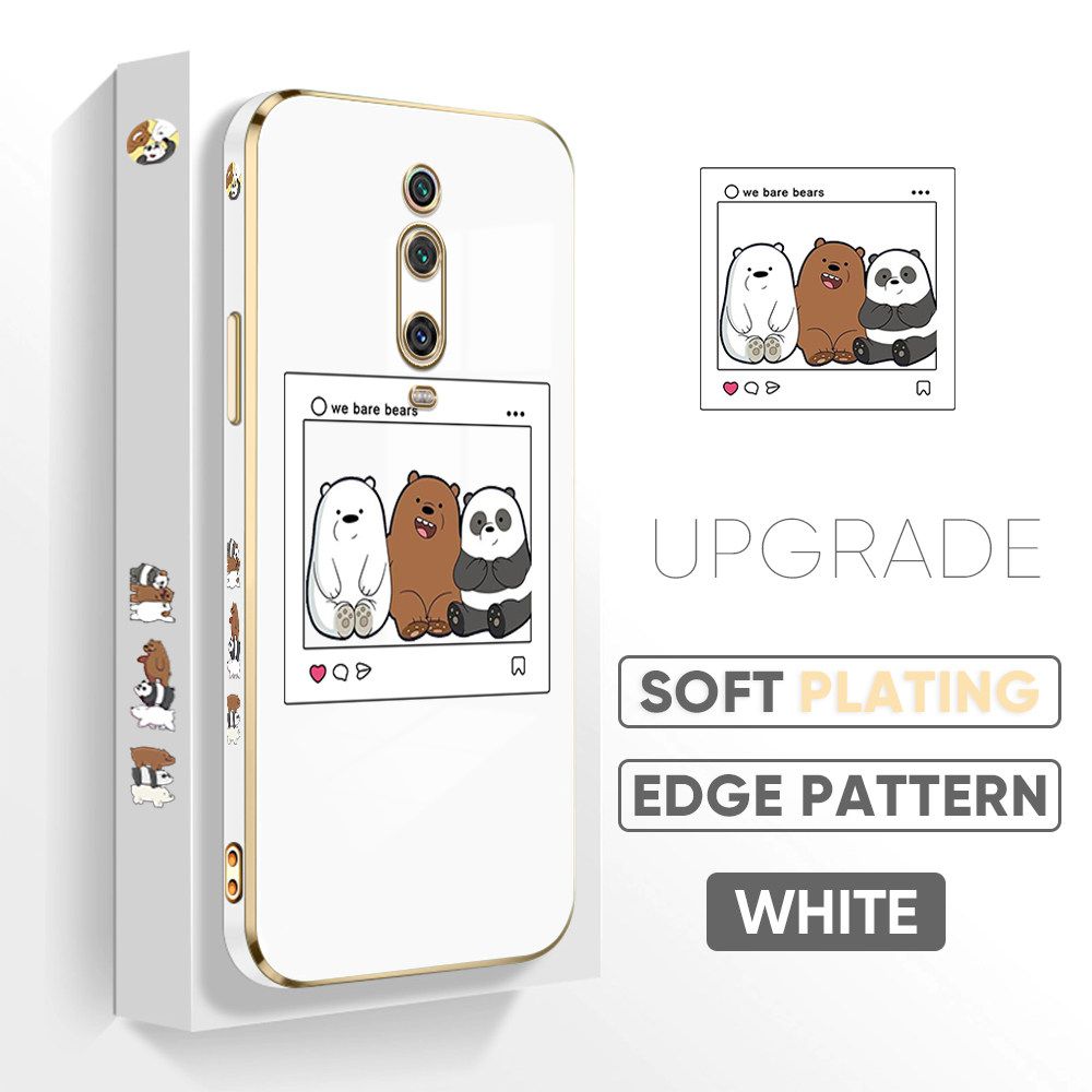 TA for Redmi K20 Pro / K20 / Xiaomi 9T Back Cover + Free Lanyard Bears Group Photo Luxury 6D Plating Case Side Pattern Soft Silicone Square Phone Cases
