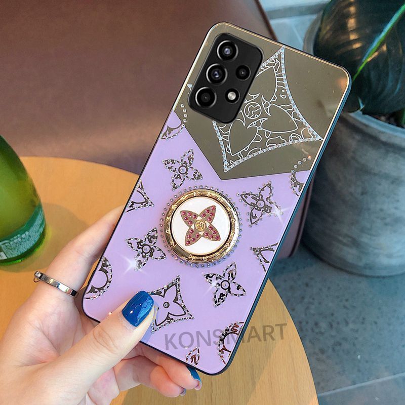 Phone Casing For Samsung Galaxy A72 A52 A32 (5G) Fashion Ins Luxury Diamond Clover Acrylic Case With Ring Stand Holder For Samsung A72 A52 A32 (4G)
