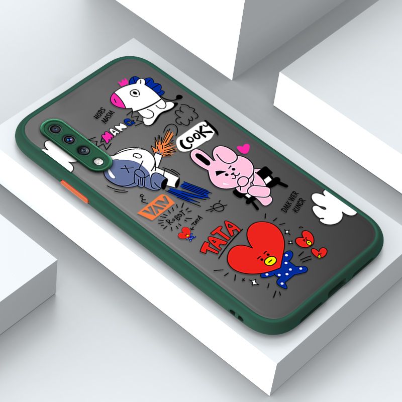 Jizetin for Samsung A70 Cover BTS Animation Image Soft Edge Frosted Transparent Phone Case