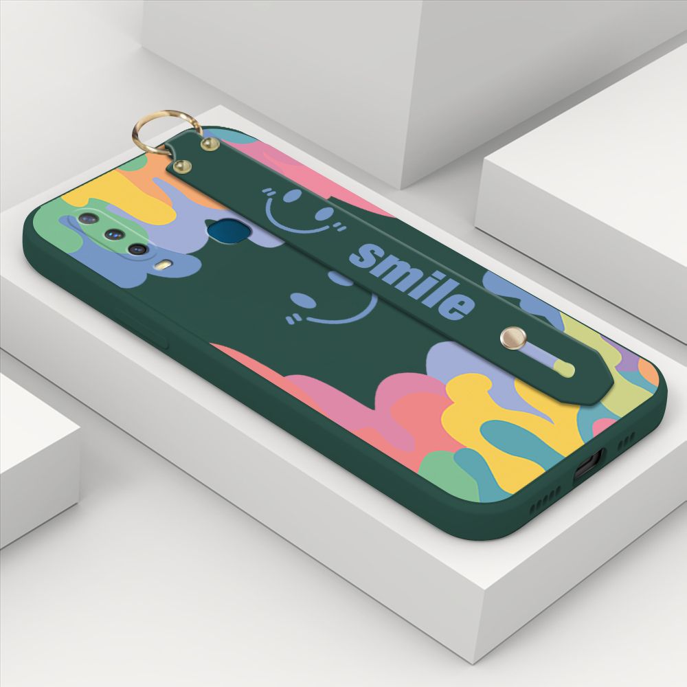 ZeroQiQi for Vivo Y15 Wrist Strap Case Soft Candy Color Splash Ink Cover Trend Square Printed Pattern Liquid Silicone Phone Case