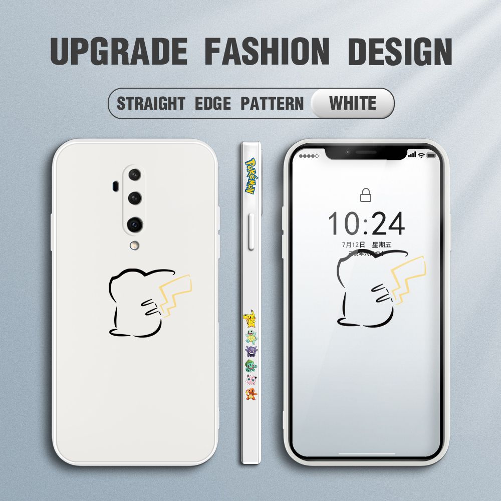 Jizetin for OnePlus 7T Pro Case New Pikachu Pokémon Design Side Design Phone Case Square Edge Pattern Liquid Silicone Cases Full Cover Camera Soft Protection Case