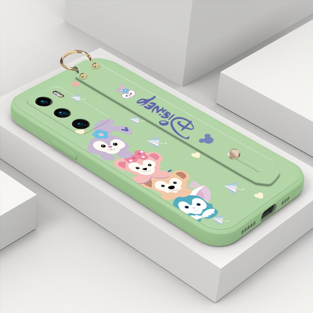 ZeroQiQi for Huawei P40 Wrist Strap Case INS Cute Style Creative Cartoon Rabbit and Fox Cover Thin Square Edge Liquid Silicone Phone Case