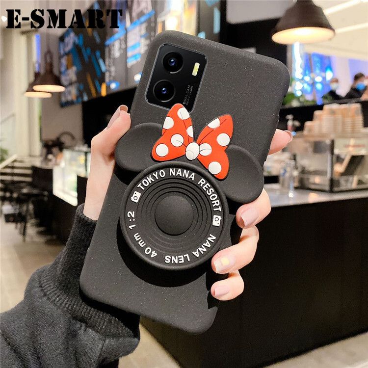 Phone Case VIVO Y15S Back Cover Cute Cartoon Camera Stand Holder Silicone Soft Cases for VIVO Y15S Makeup Mirror Phone Cover Case