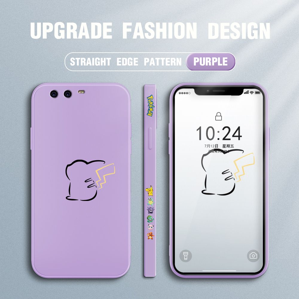 Jizetin for Huawei P10 Case New Pikachu Pokémon Design Side Design Phone Case Square Edge Pattern Liquid Silicone Cases Full Cover Camera Soft Protection Case