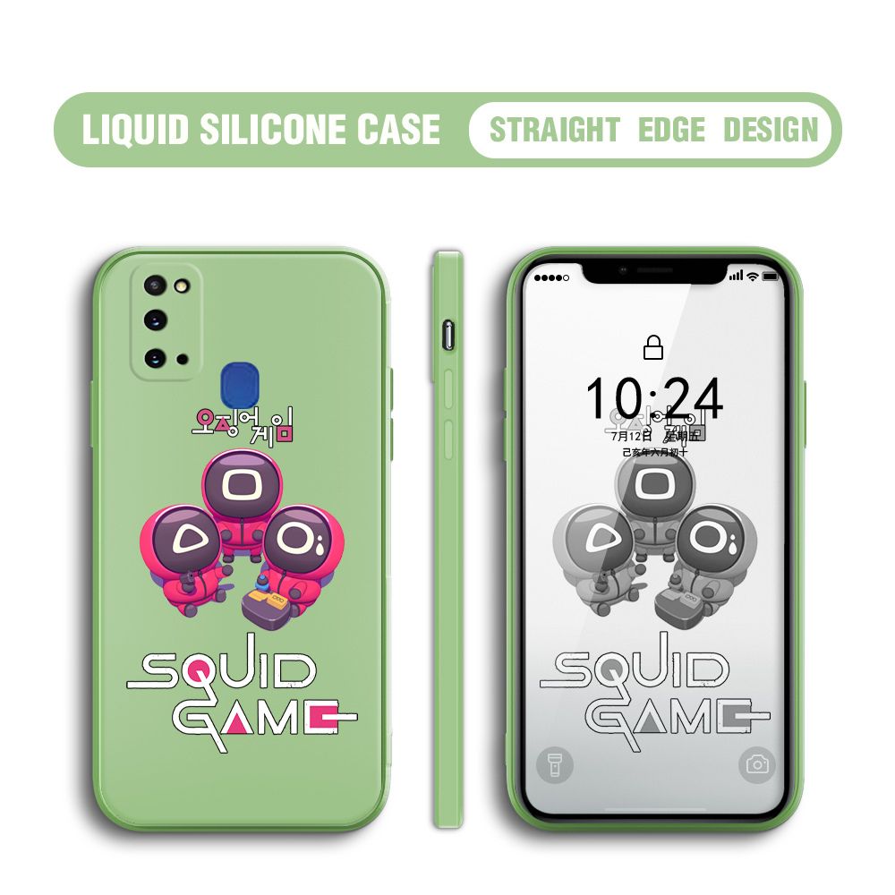 UCUC for Samsung Galaxy M31 Case Cute Cartoon Cute Squid Character Phone Cover Square Liquid Silicone Shockproof Phone Protective Case