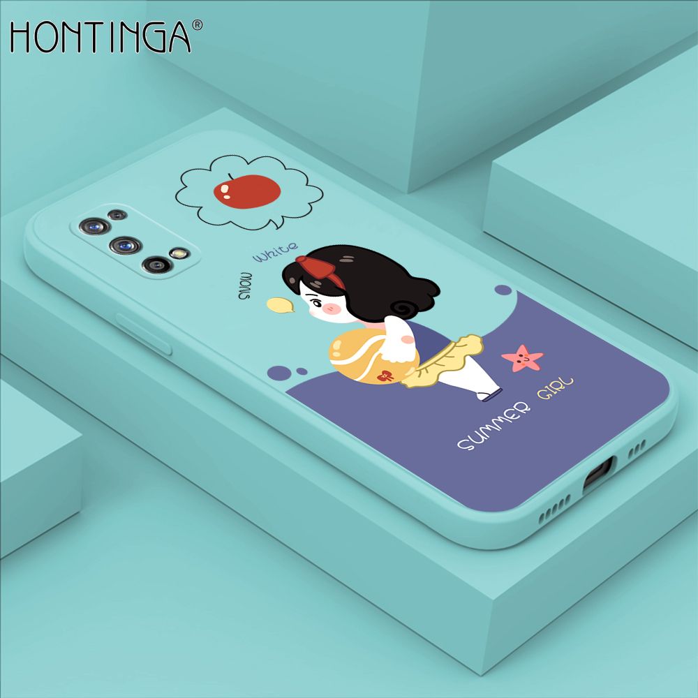 Hontinga for Realme 7 Pro Case Cute Cartoon Girl Phone Case Phone Case Soft Square Edge Silicone Cases Full Lens Cover Shockproof Protection Cover