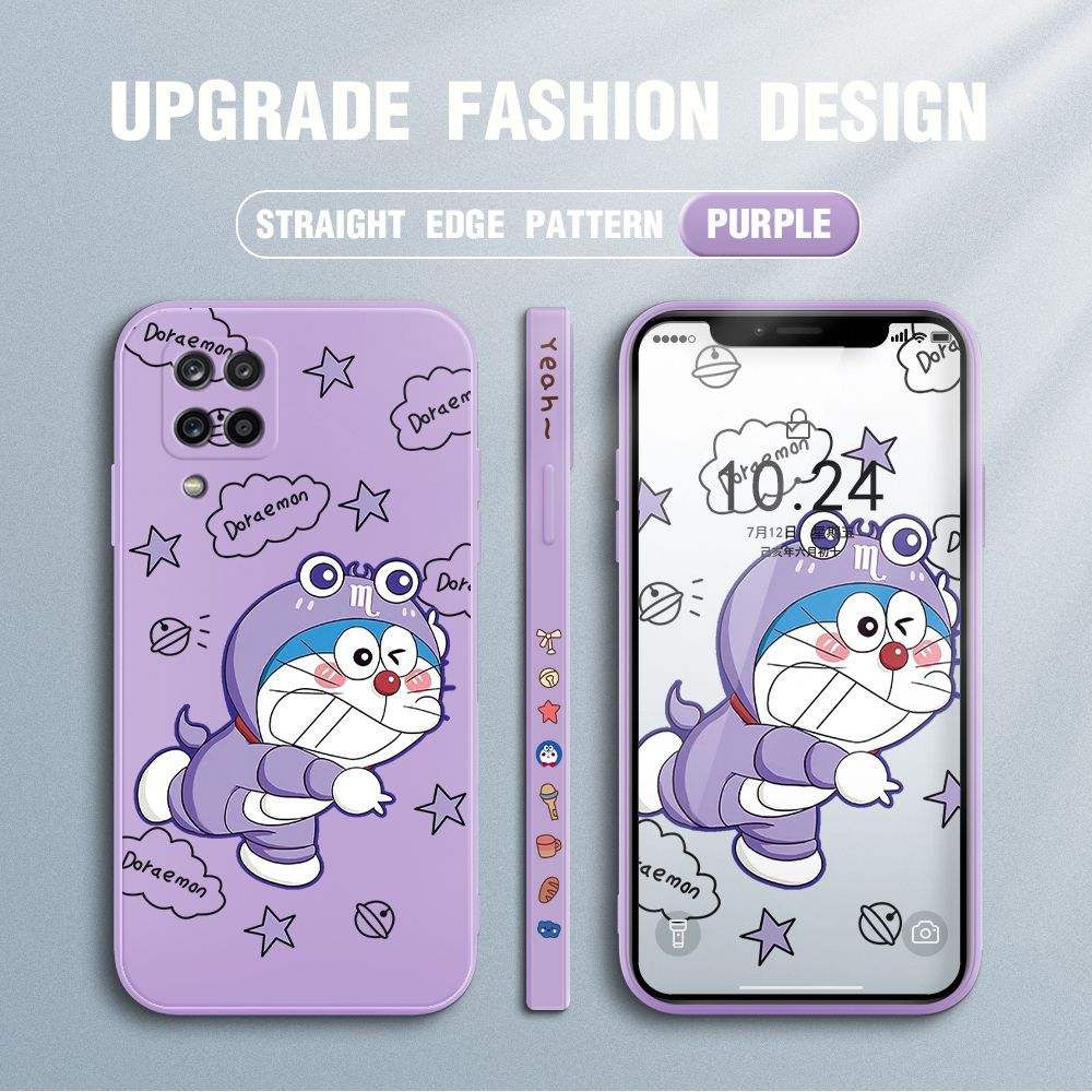 Jizetin for Samsung Galaxy A12 5G / A12 / M12 Case Cute Cartoon Purple Doraemon Anime Side Design Phone Case Ultra Soft Edge Pattern Liquid Silicone Phone Cases