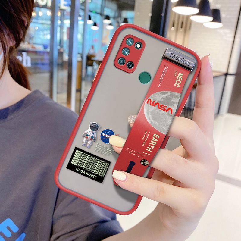 UCUC for Realme 7I Wrist Strap Case Creative Cartoon Astronaut Wristband Printing Cover Shockproof Frosted Phone Case