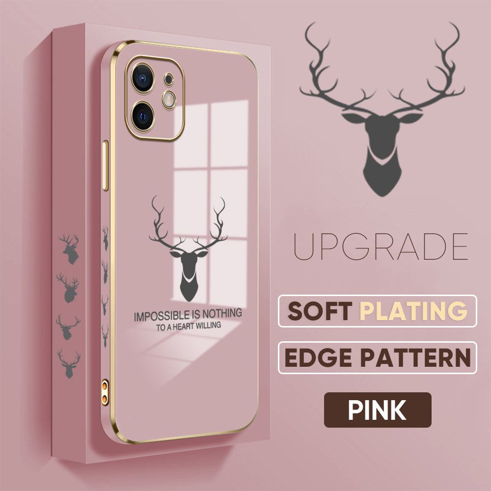TA for iPhone 12 Back Cover + Free Lanyard Simple Antlers Luxury 6D Plating Case Side Pattern Soft Silicone Square Phone Cases