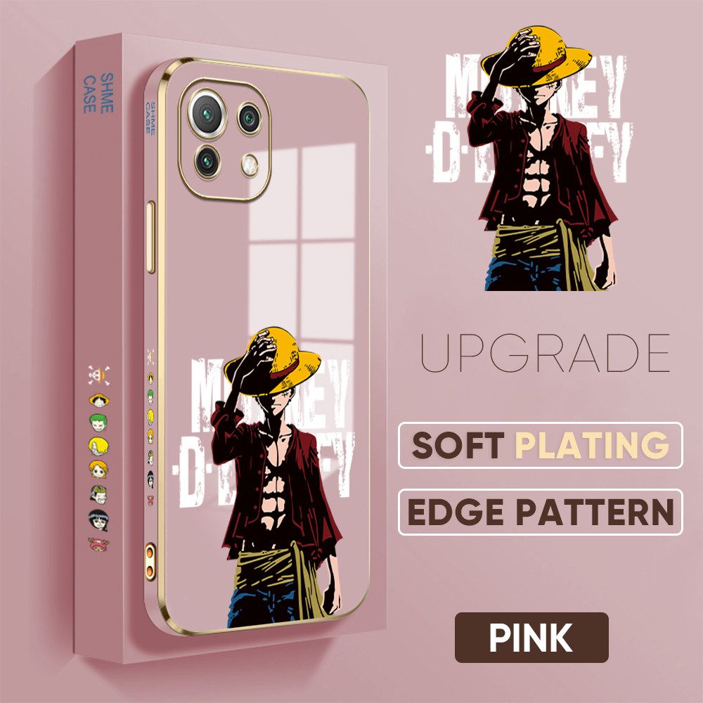 TA for Xiaomi Mi 11 Lite 5G / Mi 11 Lite / 11 Lite 5G NE Back Cover + Free Lanyard Handsome Luffy Luxury 6D Plating Case Side Pattern Soft Silicone Square Phone Cases