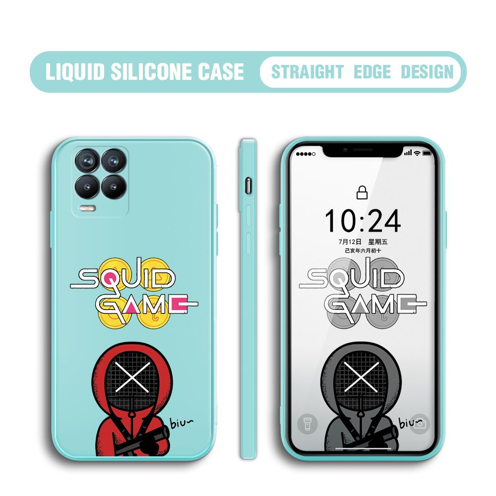 Jizetin for Realme 8 Case Fashion Cartoon Judge Role Phone Cover Square Liquid Silicone Trend Phone Case