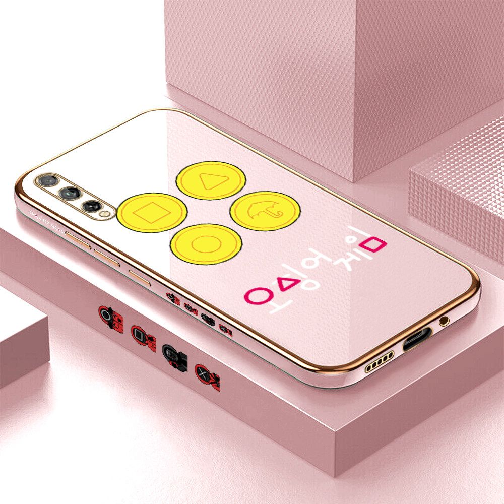 Luxury 6D Plating Soft Casing Silicone Square Frame Phone Case For Huawei Y8P Case Shiny Bling Back Cover Popular Game Patterns Square Edge Pattern Design Soft Case + Free Lanyard