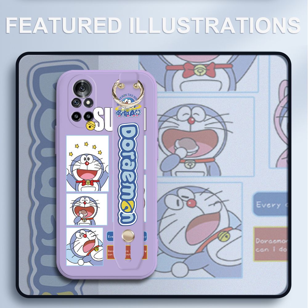 UCUC for Huawei Nova 8 Wrist Strap Case Creative Cartoon Doraemon's Daily Life Cover Ultra Thin Anti Fall Liquid Silicone Phone Case