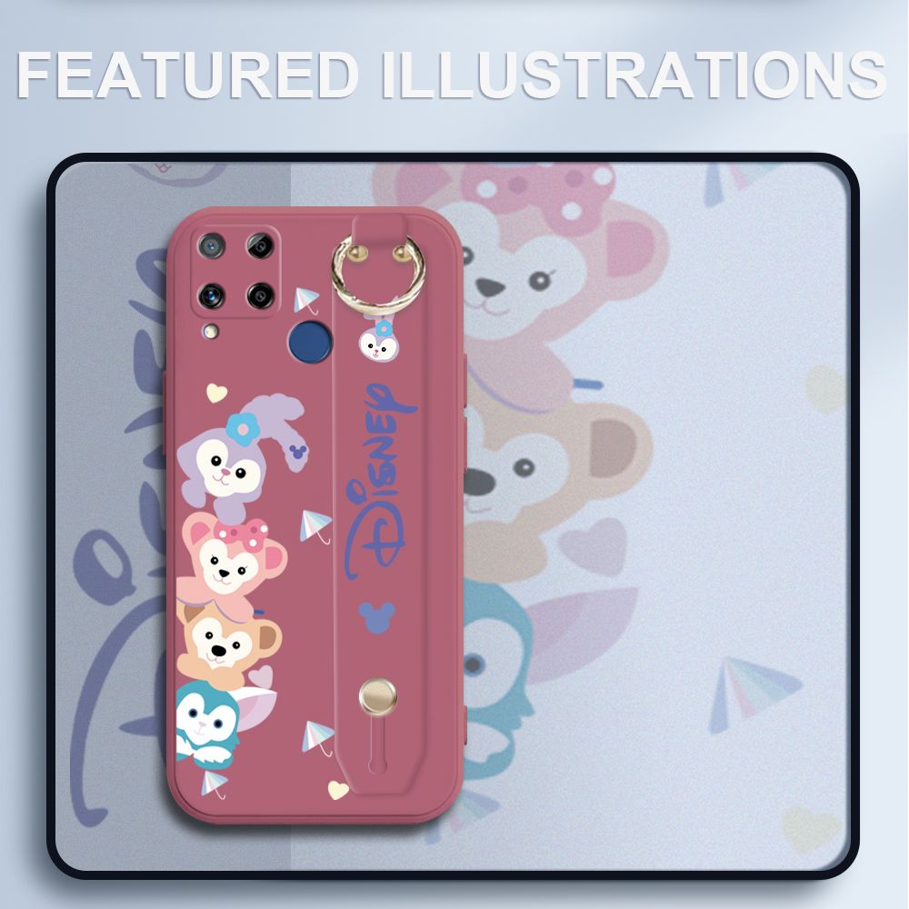 UCUC for Realme C15 Wrist Strap Case Creative Cartoon Cute Bunny Cover Ultra Thin Anti Fall Liquid Silicone Phone Case