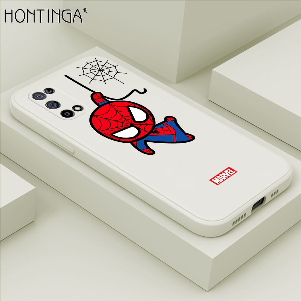 Hontinga for Realme 7 5G Case Cute Marvel Avengers Cartoon Spiderman Spider Man Phone Case Square Edge Silicone Cases Full Lens Cover Shockproof Protection Case