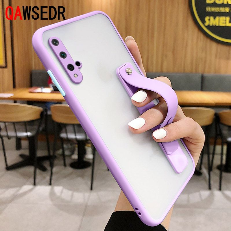 Case For Huawei Nova 5t Honor 20 Full Camera Coverage Matte Silicone Hard Phone Casing with Wrist Strap Stand Holder