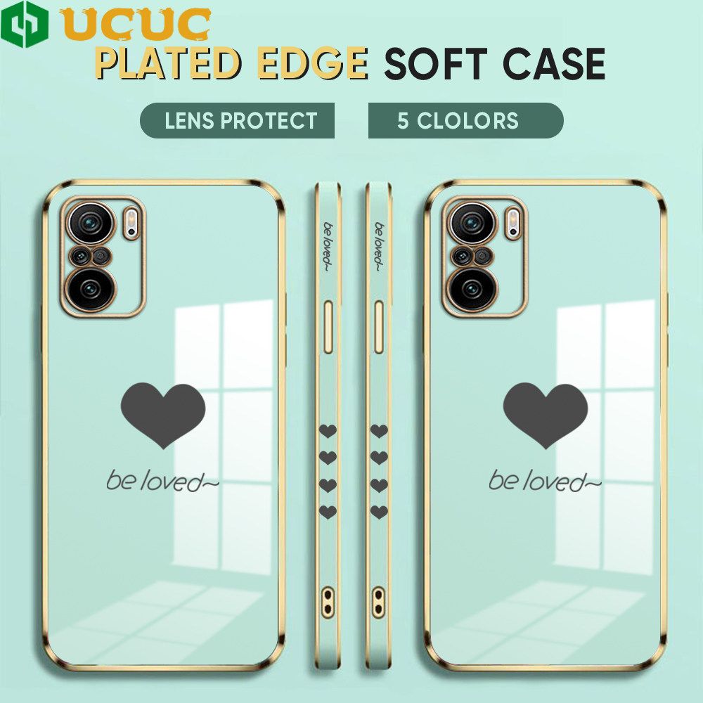 UCUC for Redmi K40 Pro / Redmi K40 / Xiaomi Poco F3 Back Cover + Free Lanyard Lover Heart Luxury 6D Plating Case Side Pattern Soft Silicone Square Phone Cases