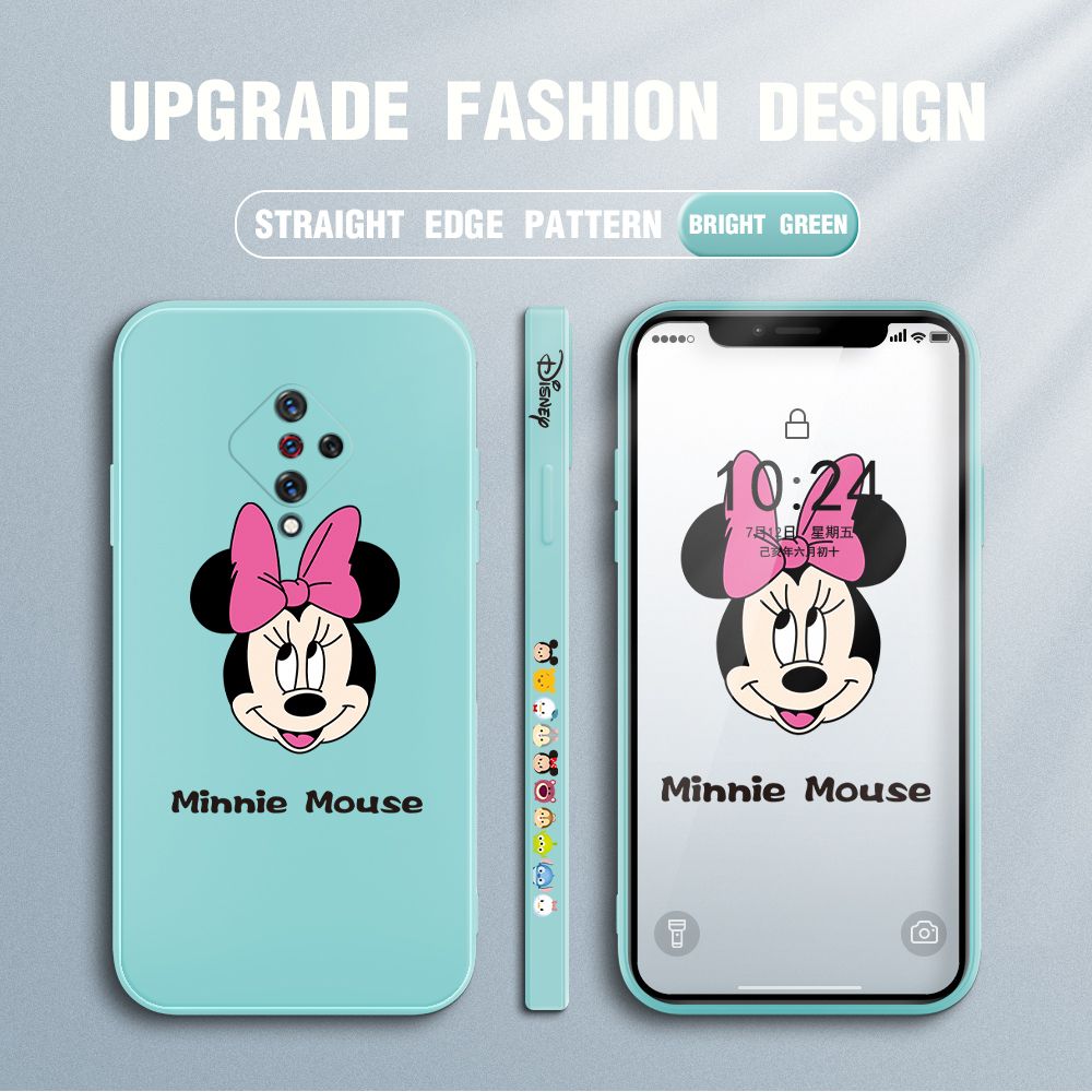 Jizetin for Vivo S1 Pro Case Minnie Mickey Mouse Design Side Design Phone Case Square Edge Pattern Liquid Silicone Cases Full Cover Camera Shockproof Protective Case