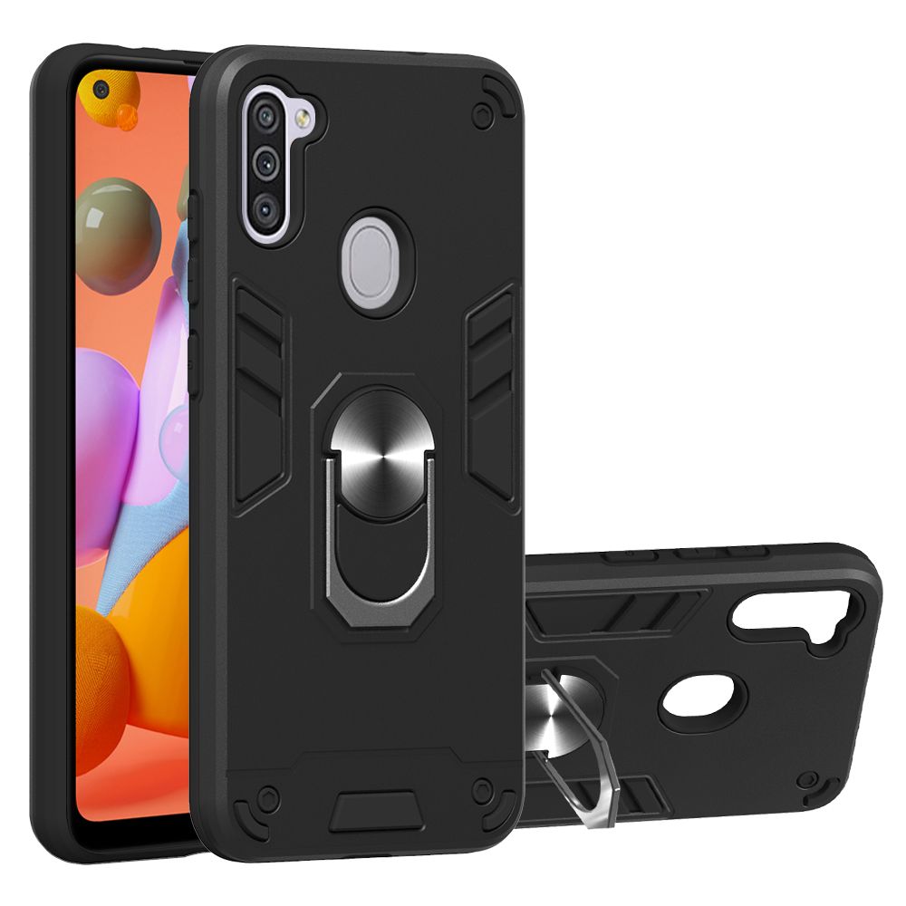 For Samsung Galaxy A11 Double-layer Warframe Series with 360 Degree Rotating Ring Ruggedized Shock Protective Case