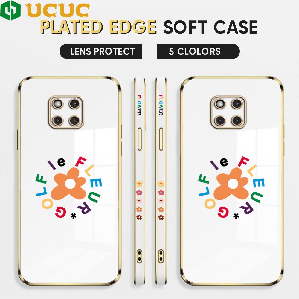 UCUC for Huawei Mate 20 Pro Back Cover + Free Lanyard Colorful Flower Luxury 6D Plating Case Side Pattern Soft Silicone Square Phone Cases