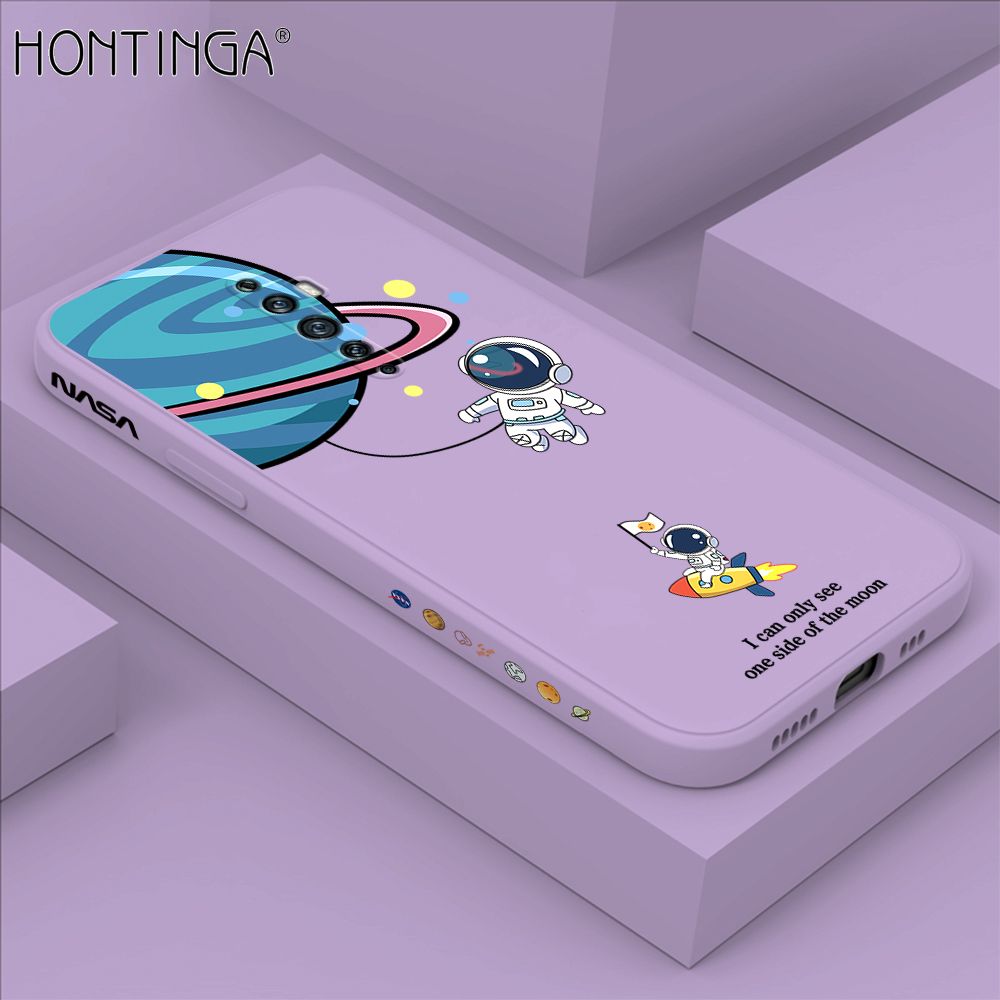 Hontinga for OPPO Reno 2 Case Cartoon Astronaut Side Design Back Cover Soft Square Edge Liquid Silicone Phone Cases