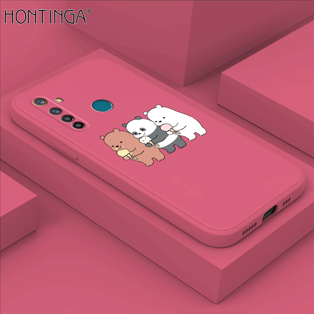 Hontinga for Realme 5 Pro Case Cute Cartoon Bear  Phone Case Soft Square Edge Silicone Cases Full Lens Cover Shockproof Protection Cover