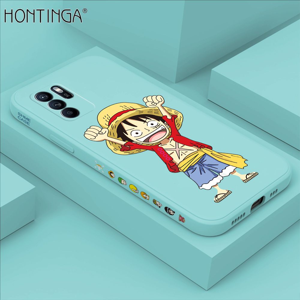 Hontinga for OPPO Reno6 Z 5G Case Side Design Anime Cartoon Luffy Back Cover Soft Square Edge Pattern Liquid Silicone Trend Phone Cases
