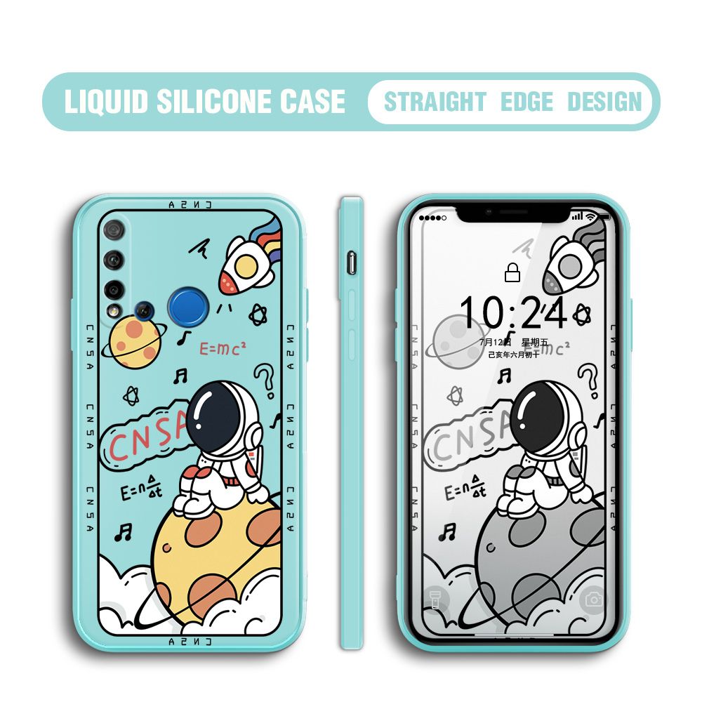 BILI for Huawei Nova 5i / P20 Lite 2019 Back Cover Little Astronaut Sit In Planet Multicolor Liquid Silicone Phone Case Soft Square Lens Protection Phone Cases