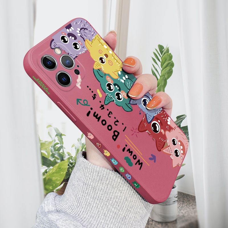 AMORVOR for iPhone 12 Pro Back Cover Cute Cartoon Monsters Side design Soft Case Liquid Silicone Phone Cases