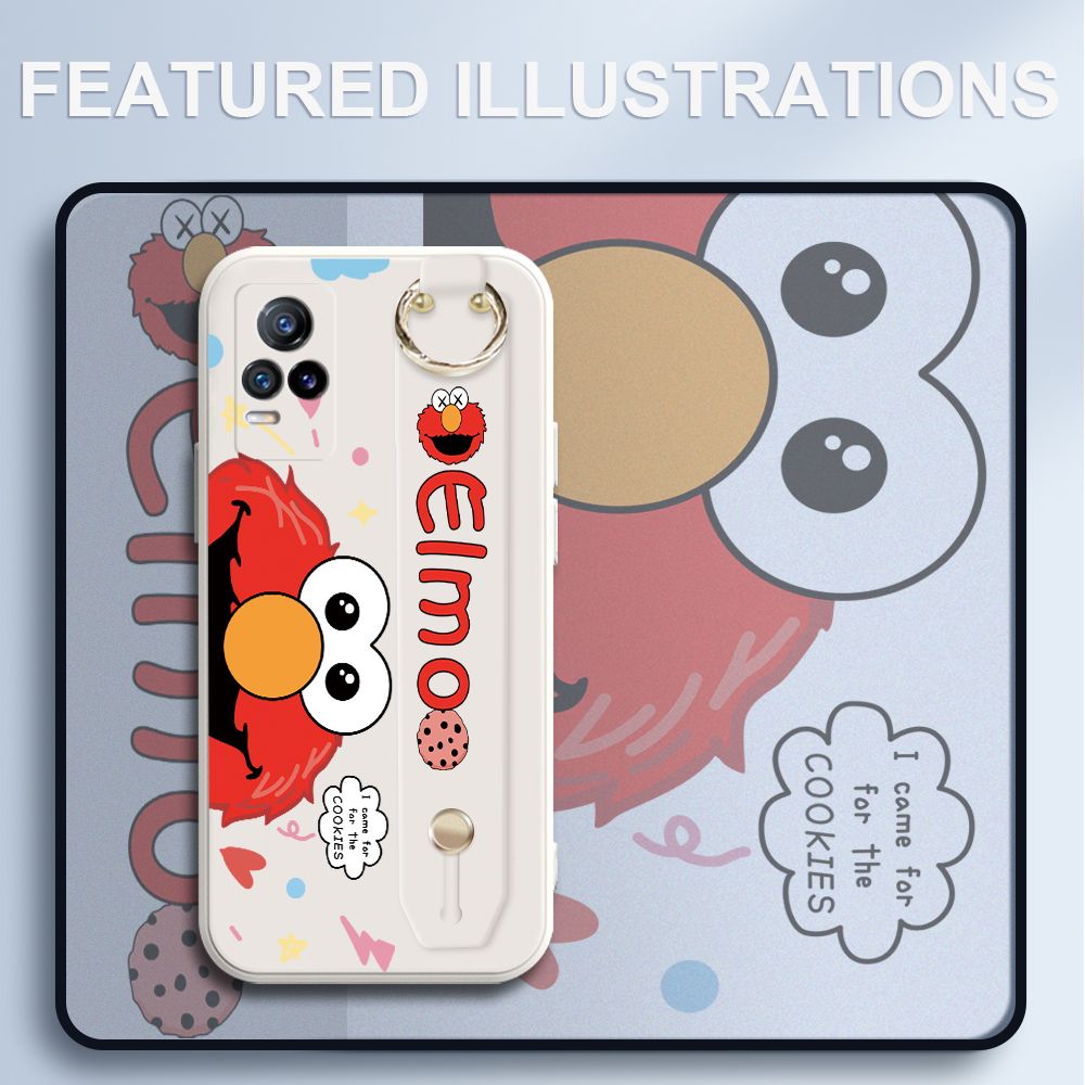 UCUC for Vivo V21E Wrist Strap Case Creative Cartoon Red Haired Monster Cover Ultra Thin Anti Fall Liquid Silicone Phone Case