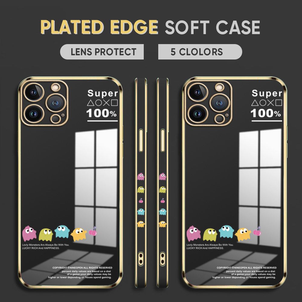 Luxury 6D Plating Case for iPhone 11 Pro Max Back Cover Game Little Monster Side Pattern Soft Silicone Square Phone Cases