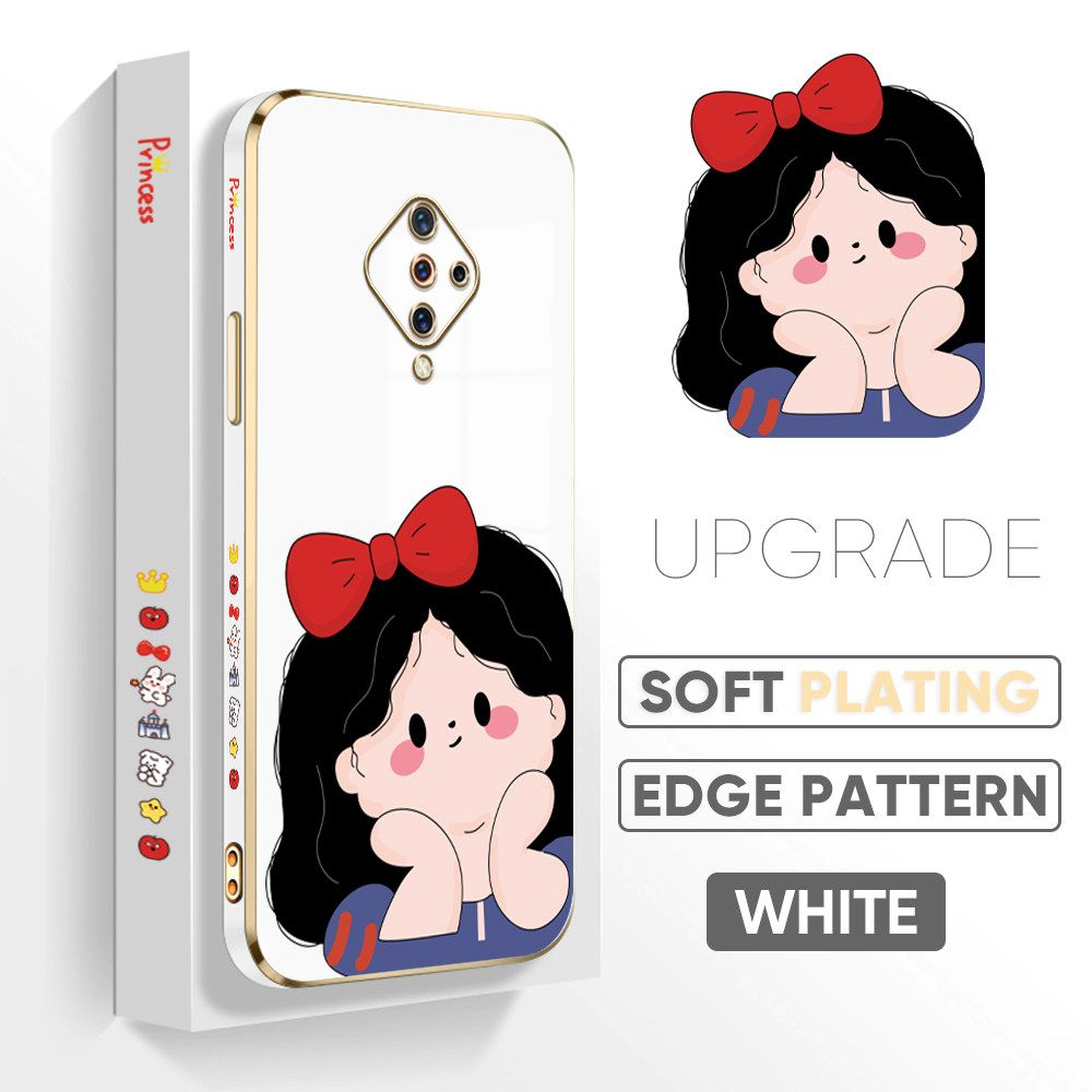 TA for Vivo S1 Pro Back Cover + Free Lanyard Cute Princess Luxury 6D Plating Case Side Pattern Soft Silicone Square Phone Cases