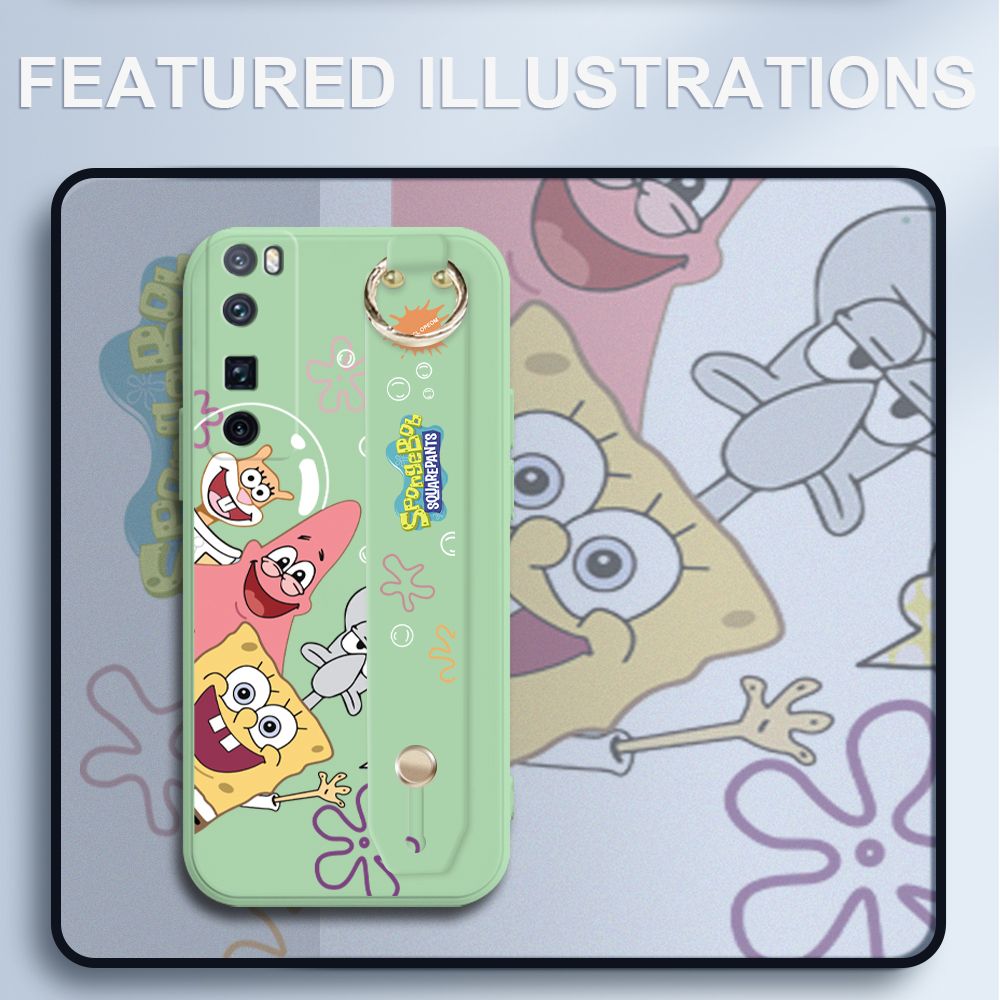 UCUC for Huawei Nova 7 Pro Wrist Strap Case Funny Cartoon Sea Creatures Cover Ultra Thin Anti Fall Liquid Silicone Phone Case