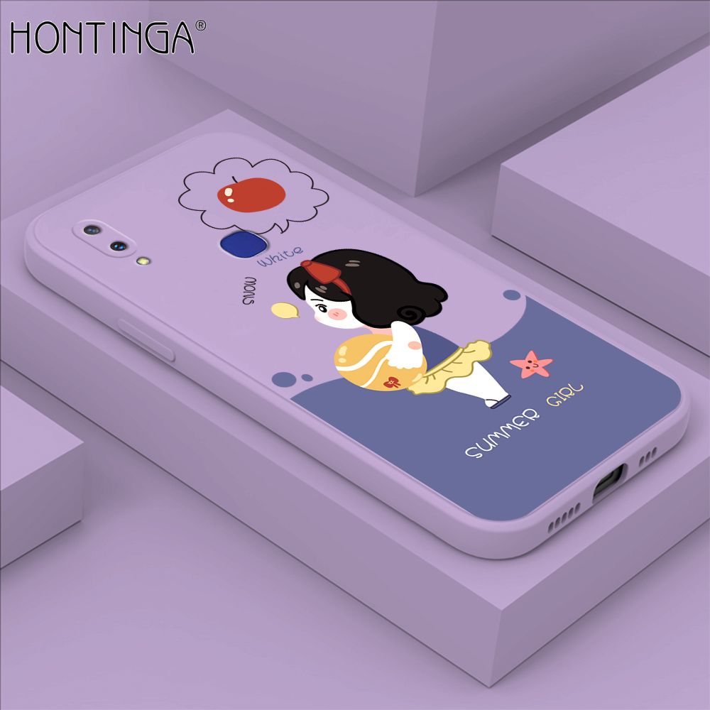 Hontinga for Vivo V11I Case Cute Cartoon Girl Phone Case Phone Case Soft Square Edge Silicone Cases Full Lens Cover Shockproof Protection Cover