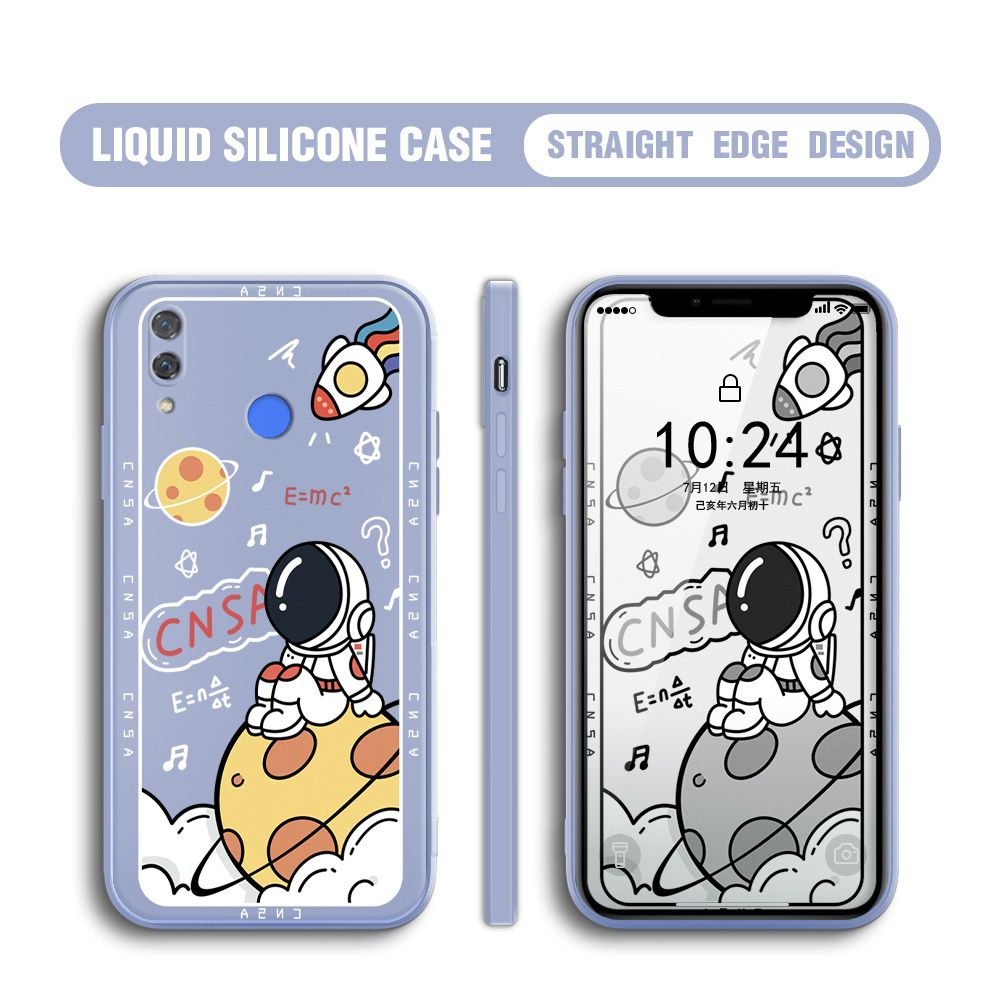 BILI for Huawei Nova 3 Back Cover Little Astronaut Sit In Planet Multicolor Liquid Silicone Phone Case Soft Square Lens Protection Phone Cases