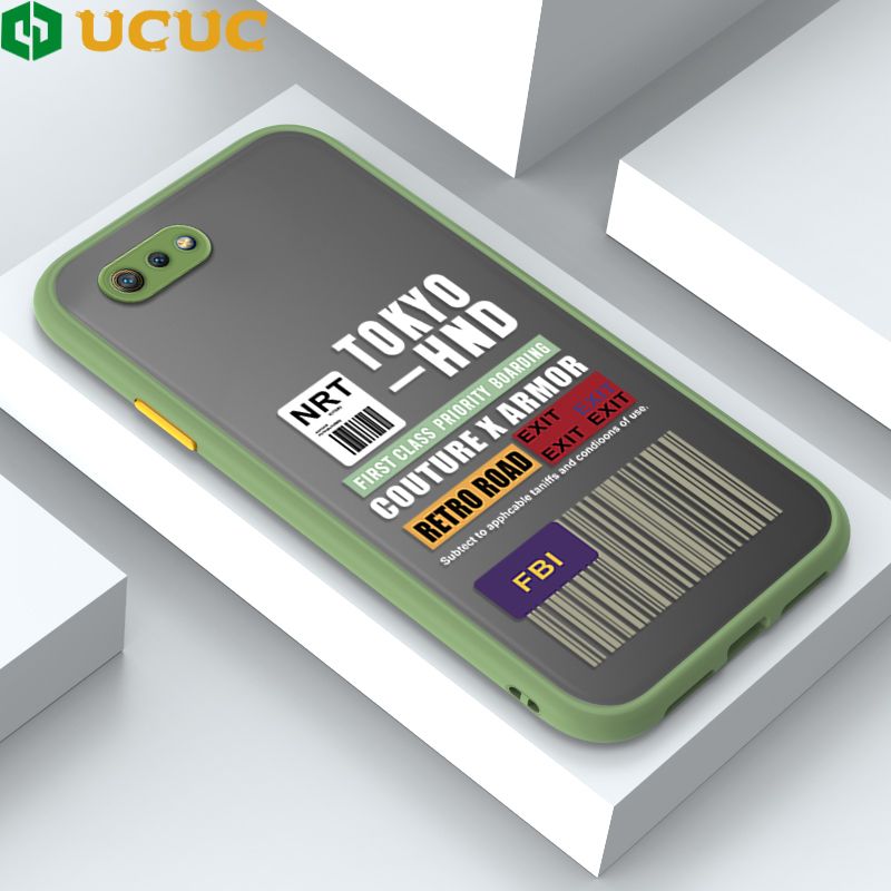 UCUC for OPPO A1K Realme C2 Back Cover FBI Sticker Frosted Transparent Hard Phone Case Thin Shockproof Full Cover Camera Protect Case
