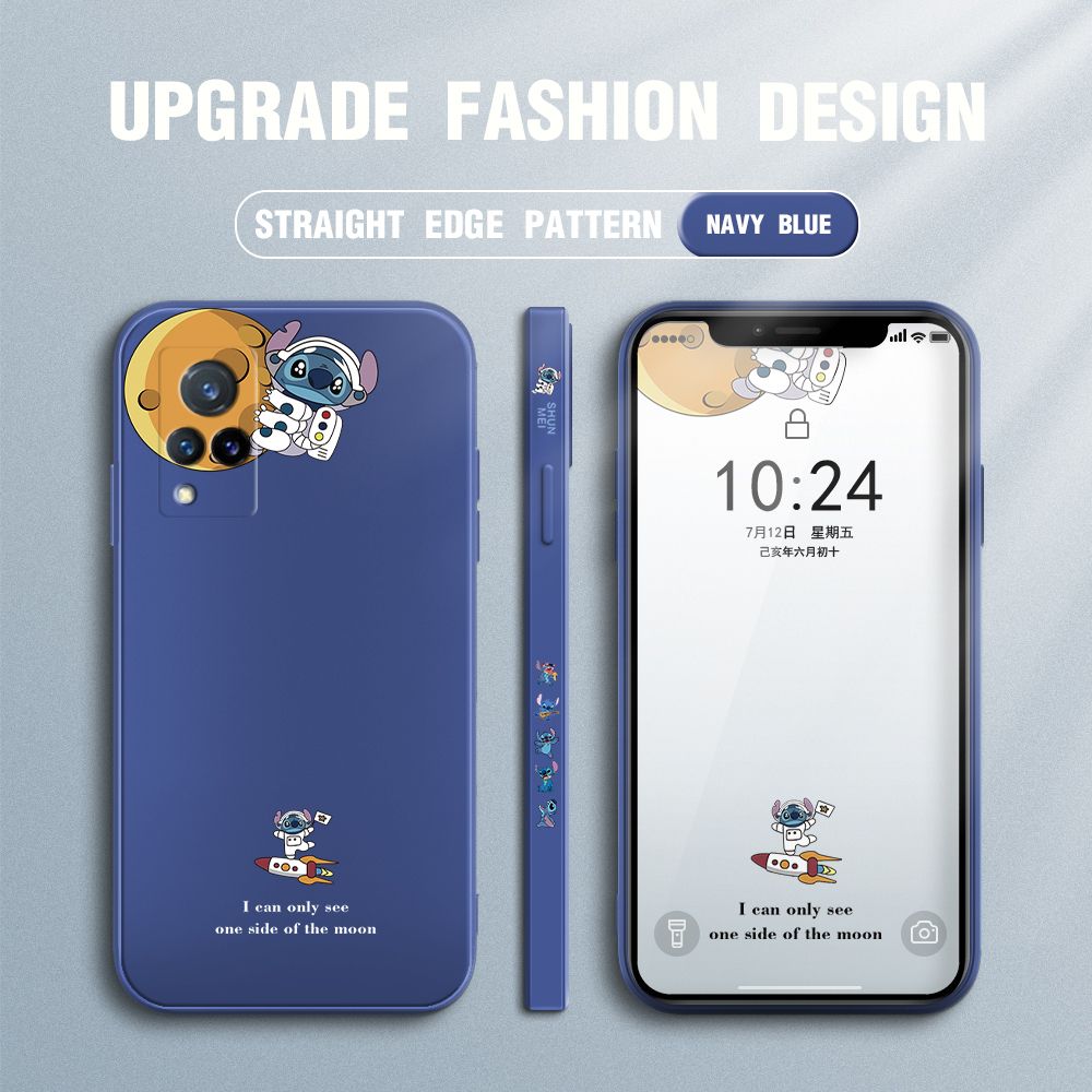 Jizetin for Vivo V21 5G Case Side Design Phone Cover  Astronaut Stitch Cover Square Edge Pattern Liquid Silicone Trend Case