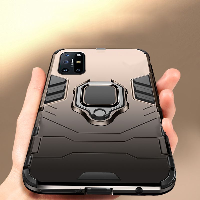 Biruiqu For Oneplus 8T Soft TPU+Hard PC Black Panther Shockproof Slim Protective Case Cover with Kickstand