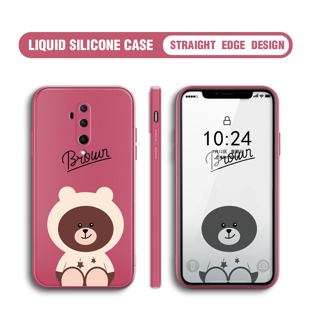BILI for OnePlus 7T Pro Back Cover Brown Bear Multicolor Liquid Silicone Phone Case Soft Square Lens Protection Phone Cases