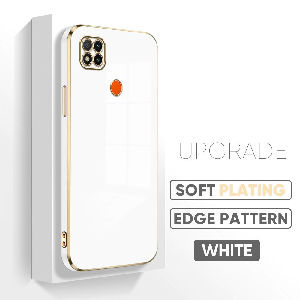 Jizetin (Free Lanyard) Redmi 9C / Redmi 10A Back Cover Luxury 6D Plating Case Side Pattern Soft Silicone Square Mobile Phone Cases