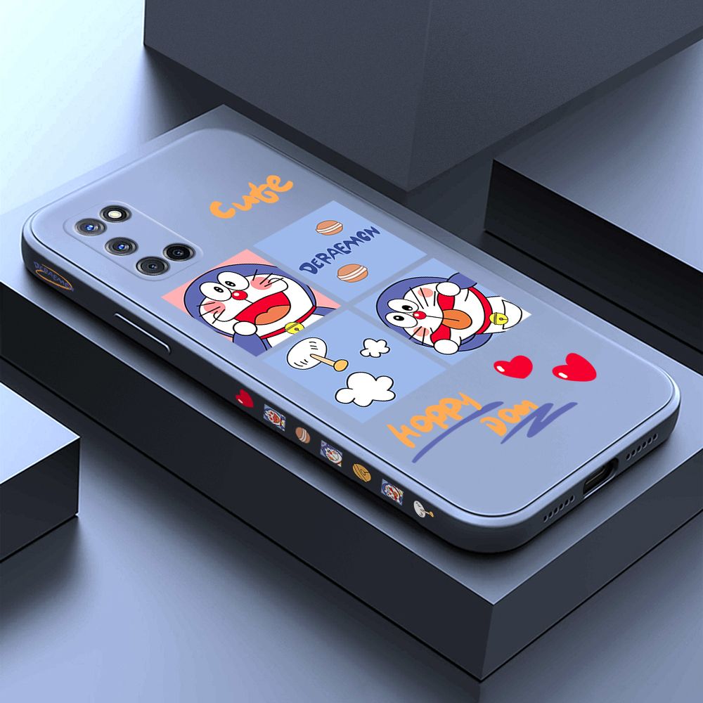 Hontinga for OPPO A52 Case Side Design Cartoon Cute Cat Back Cover Soft Square Edge Pattern Liquid Silicone Trend Phone Cases