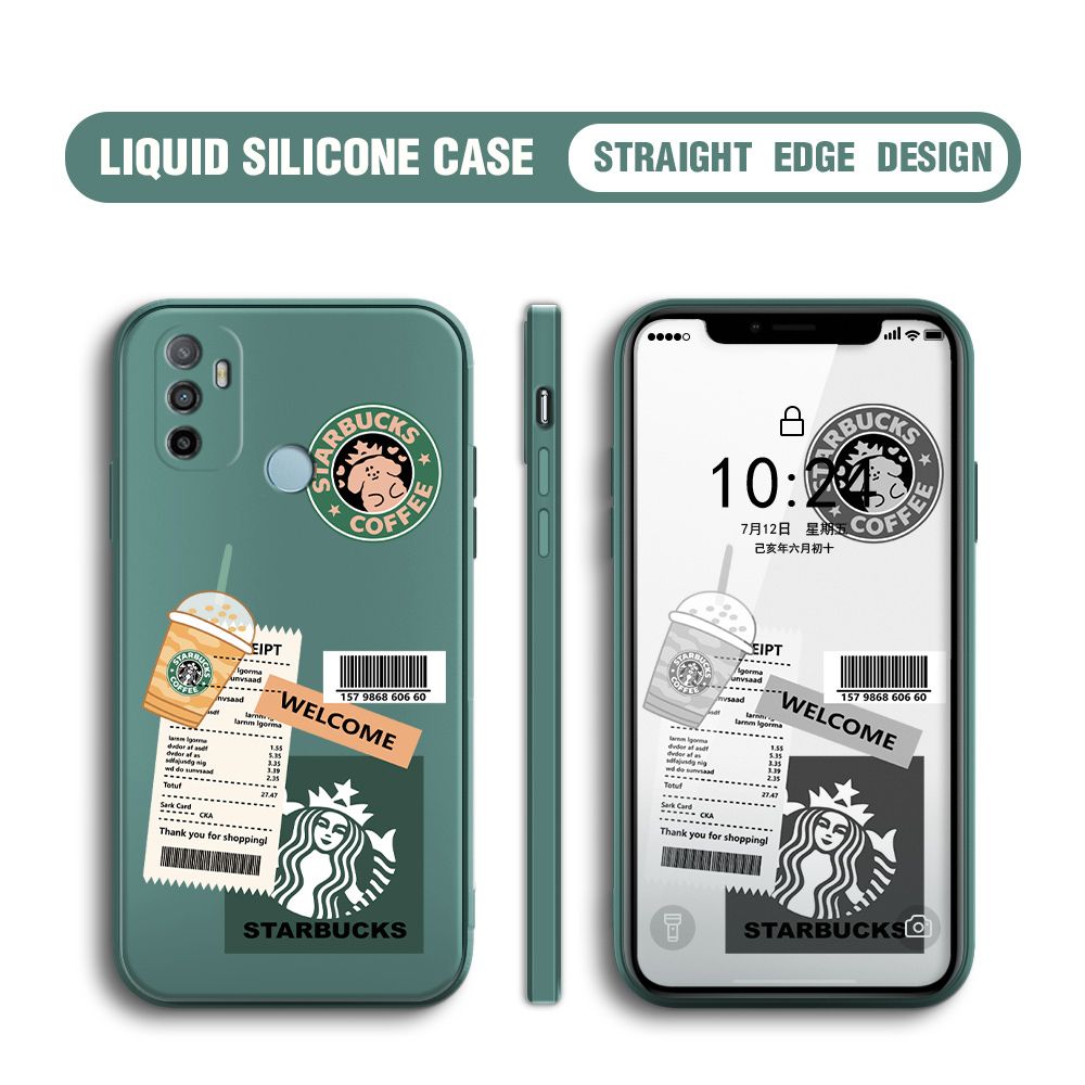 BILI for OPPO A53 2020 Back Cover Creative Coffee Order Receipt Multicolor Liquid Silicone Phone Case Soft Square Lens Protection Phone Cases