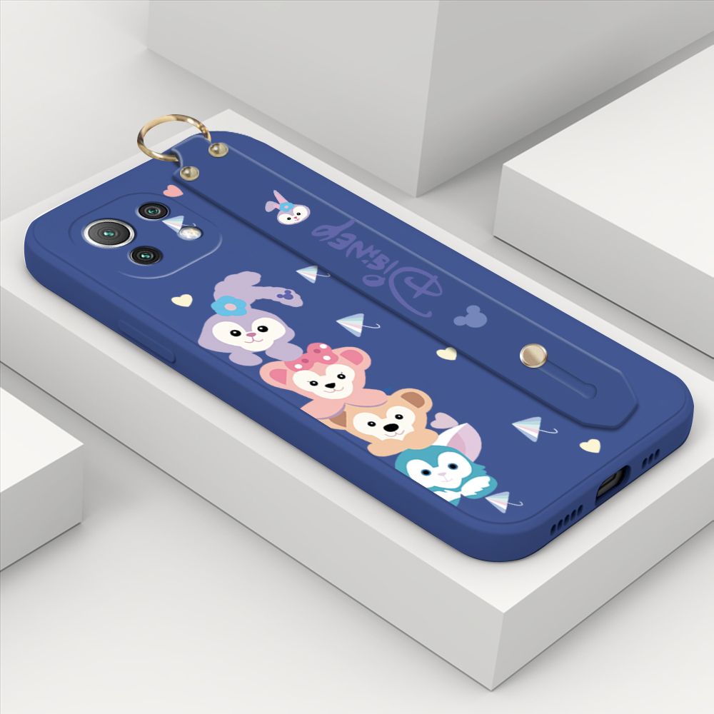 ZeroQiQi for Xiaomi Mi 11 Lite Wrist Strap Case INS Cute Style Creative Cartoon Rabbit and Fox Cover Thin Square Edge Liquid Silicone Phone Case