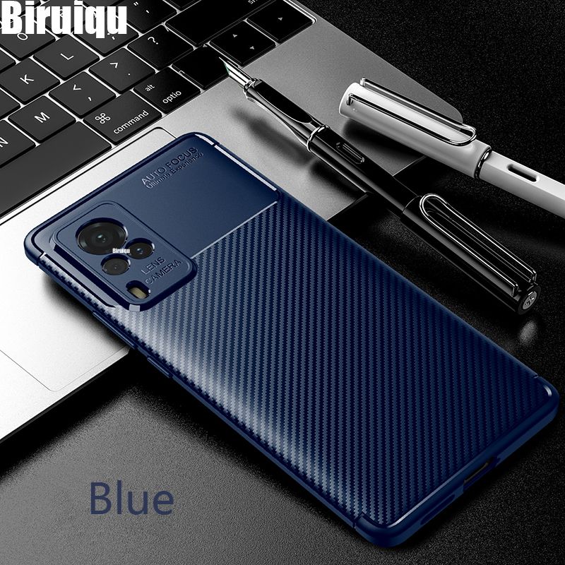 Biruiqu For VIVO X60 Pro Soft Carbon Fiber Beetle Pattern Shockproof Slim Back Protective Case Cover
