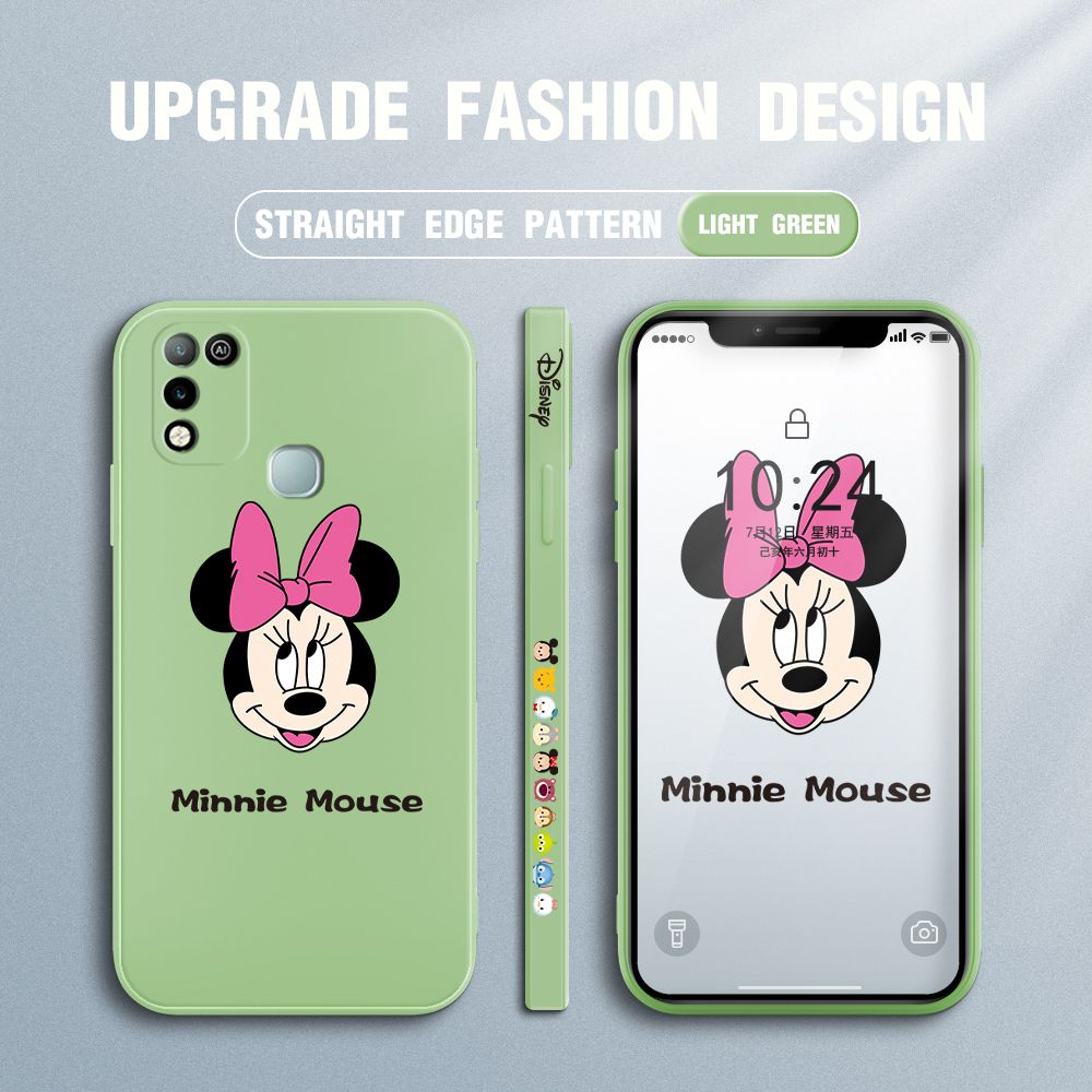 Jizetin for Infinix Hot 10 Play / Hot 11 Play Case Minnie Mickey Mouse Design Side Design Phone Case Square Edge Pattern Liquid Silicone Cases Full Cover Camera Shockproof Protective Case