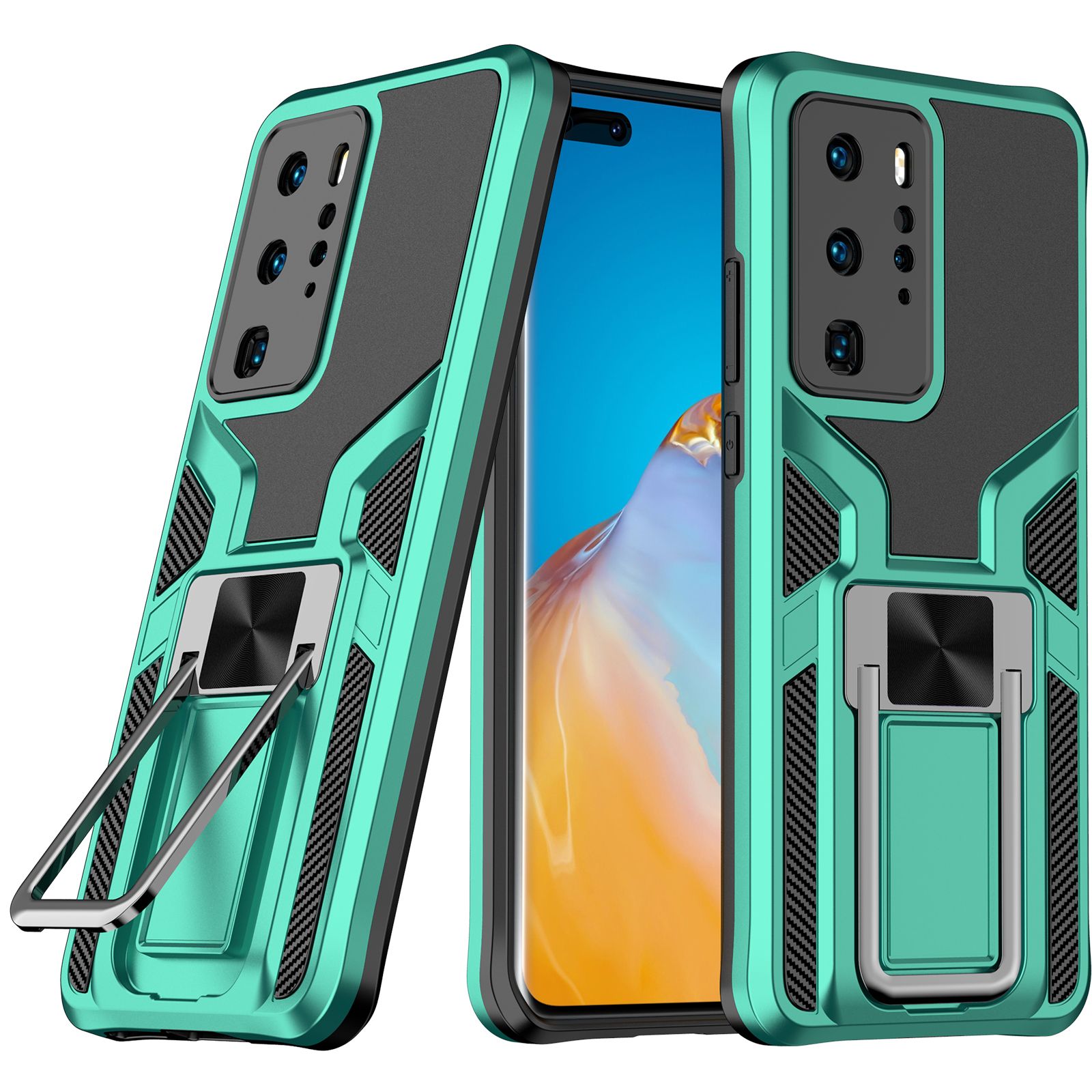 For Huawei P40 Pro Dual Layer Built-in Kickstand Heavy Duty Military Grade Shockproof Drop Protection Cover