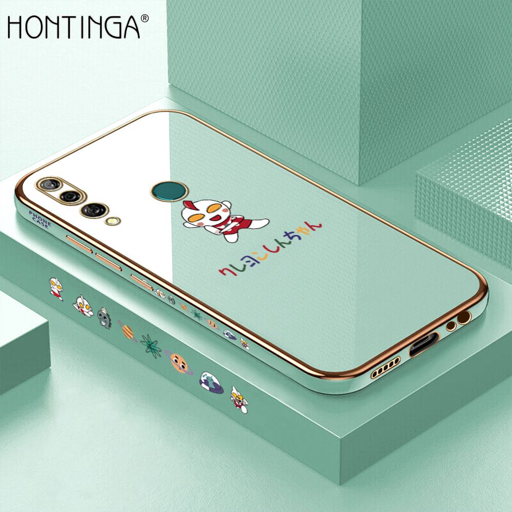 Hontinga for Huawei Y9 Prime 2019 Case + Free Lanyard Luxury 6D Plating Soft Casing Silicone Square Frame Phone Cover Shiny Bling Side Print Cartoon Childhood Memories Cases