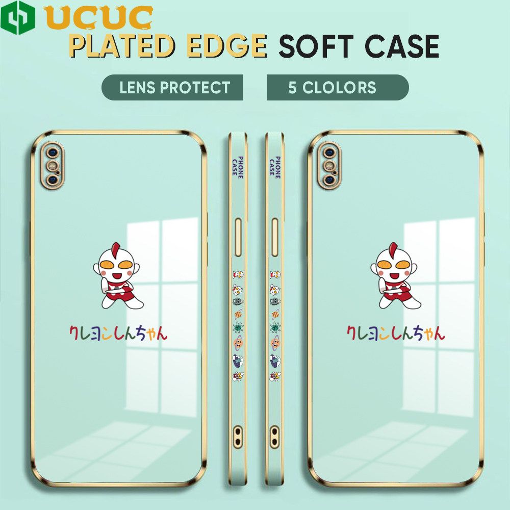 UCUC for iPhone XS MAX Back Cover + Free Lanyard Altman Luxury 6D Plating Case Side Pattern Soft Silicone Square Phone Cases